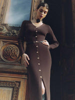 Knitted Jurk met V-hals en Knopsluiting - Maxi Dresses - Jurkjes.co