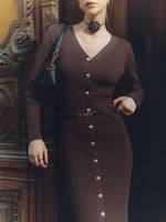 Knitted Jurk met V-hals en Knopsluiting - Maxi Dresses - Jurkjes.co