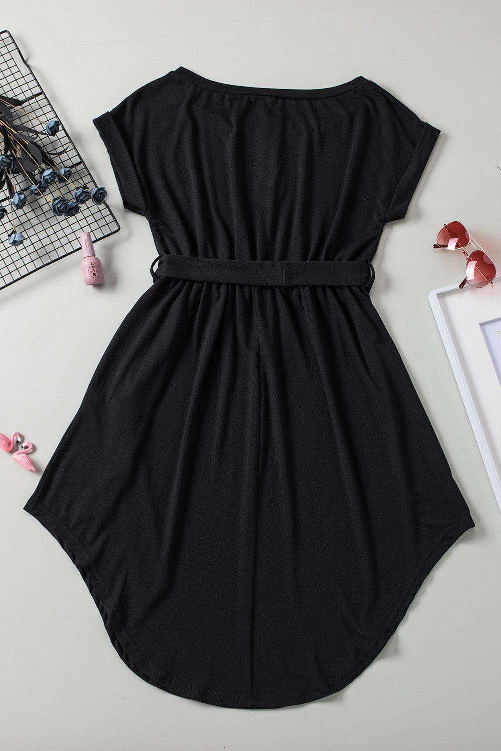 Knoopjes Crewneck Mini Jurk met Hoge Taille - Mini Dresses - Jurkjes.co