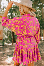 Korte Jurk met Bloemenprint en Drawstring - Floral Dresses - Jurkjes.co