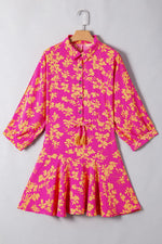 Korte Jurk met Bloemenprint en Drawstring - Floral Dresses - Jurkjes.co