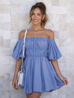 Korte Jurk met Off-Shoulder en Pofmouwen - Mini Dresses - Jurkjes.co