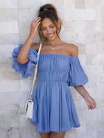 Korte Jurk met Off-Shoulder en Pofmouwen - Mini Dresses - Jurkjes.co
