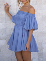 Korte Jurk met Off-Shoulder en Pofmouwen - Mini Dresses - Jurkjes.co