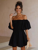 Korte Jurk met Off-Shoulder en Pofmouwen - Mini Dresses - Jurkjes.co