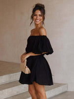 Korte Jurk met Off-Shoulder en Pofmouwen - Mini Dresses - Jurkjes.co