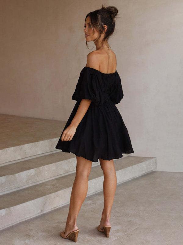 Korte Jurk met Off-Shoulder en Pofmouwen - Mini Dresses - Jurkjes.co