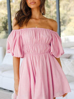 Korte Jurk met Off-Shoulder en Pofmouwen - Mini Dresses - Jurkjes.co
