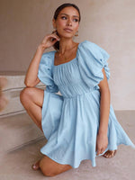 Korte Jurk met Off-Shoulder en Pofmouwen - Mini Dresses - Jurkjes.co
