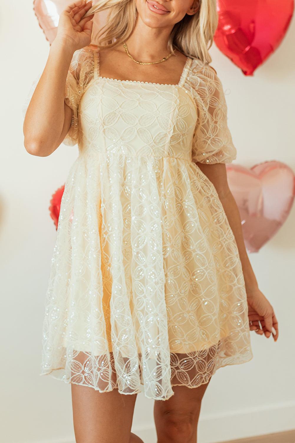 Korte Jurk met Pailletten en Kant - Mini Dresses - Jurkjes.co