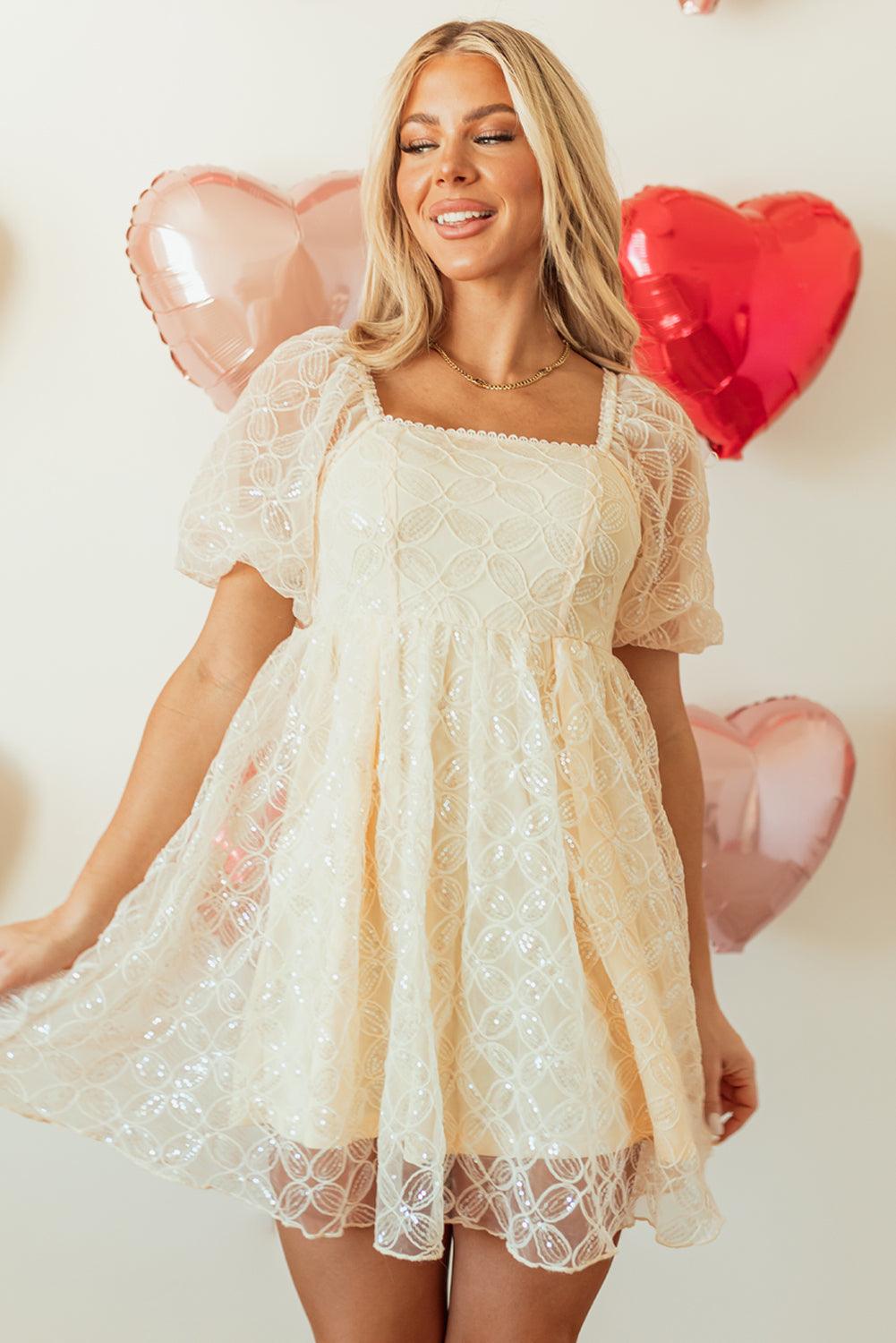 Korte Jurk met Pailletten en Kant - Mini Dresses - Jurkjes.co