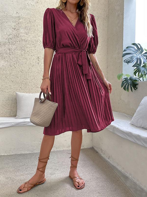 Korte Jurk met V-hals en Strikceintuur - Maxi Dresses - Jurkjes.co