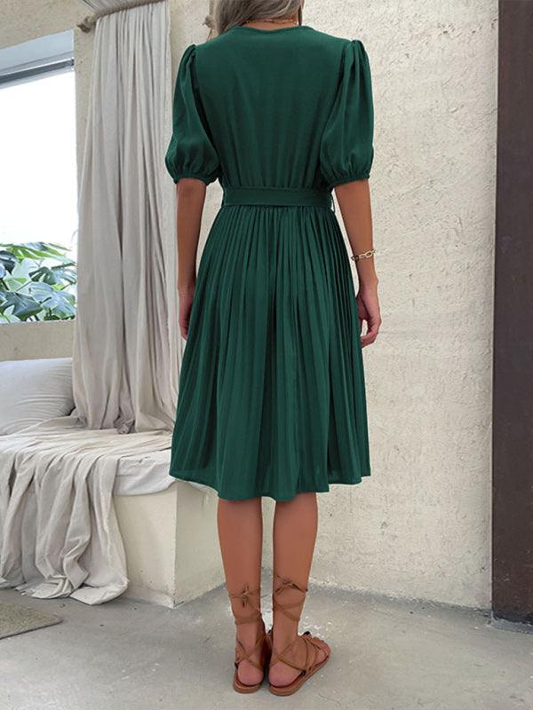 Korte Jurk met V-hals en Strikceintuur - Maxi Dresses - Jurkjes.co