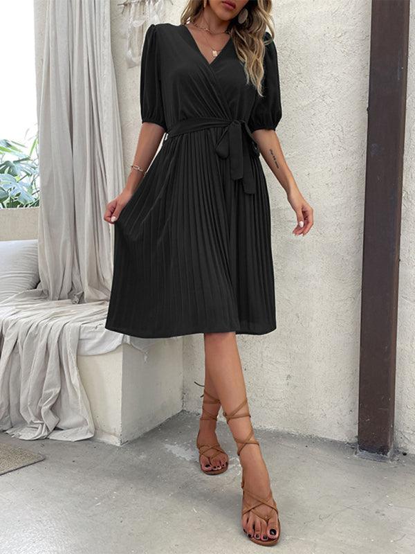 Korte Jurk met V-hals en Strikceintuur - Maxi Dresses - Jurkjes.co