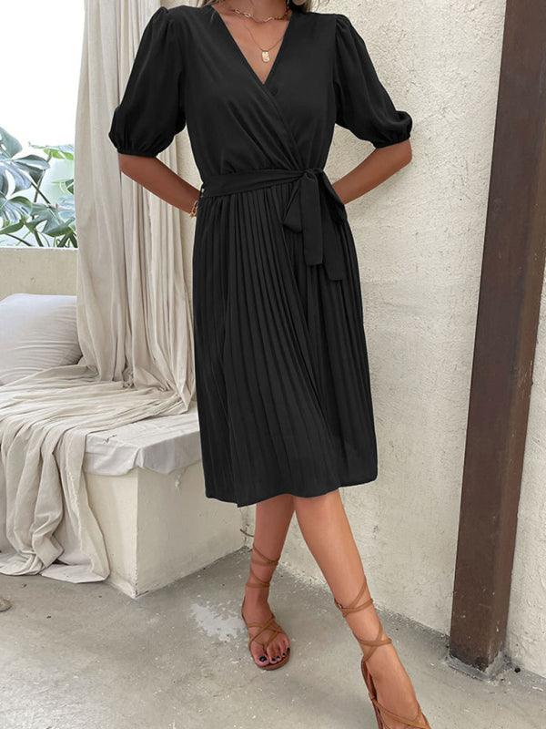 Korte Jurk met V-hals en Strikceintuur - Maxi Dresses - Jurkjes.co