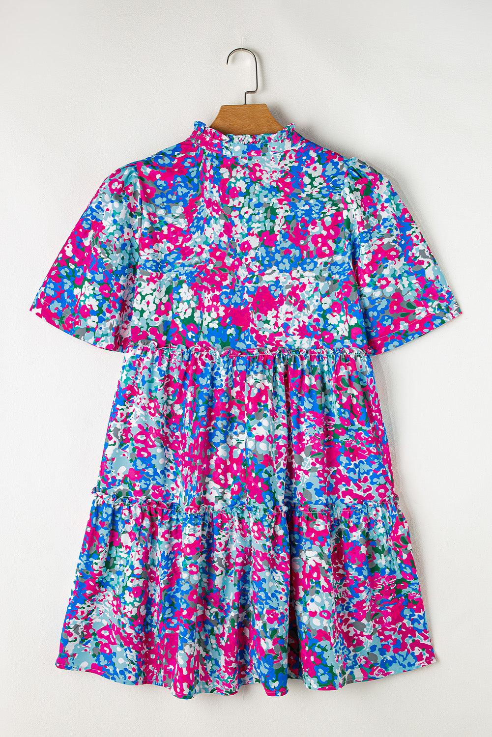 Korte Mouw V-Hals Gelaagde Mini Jurk - Floral Dresses - Jurkjes.co