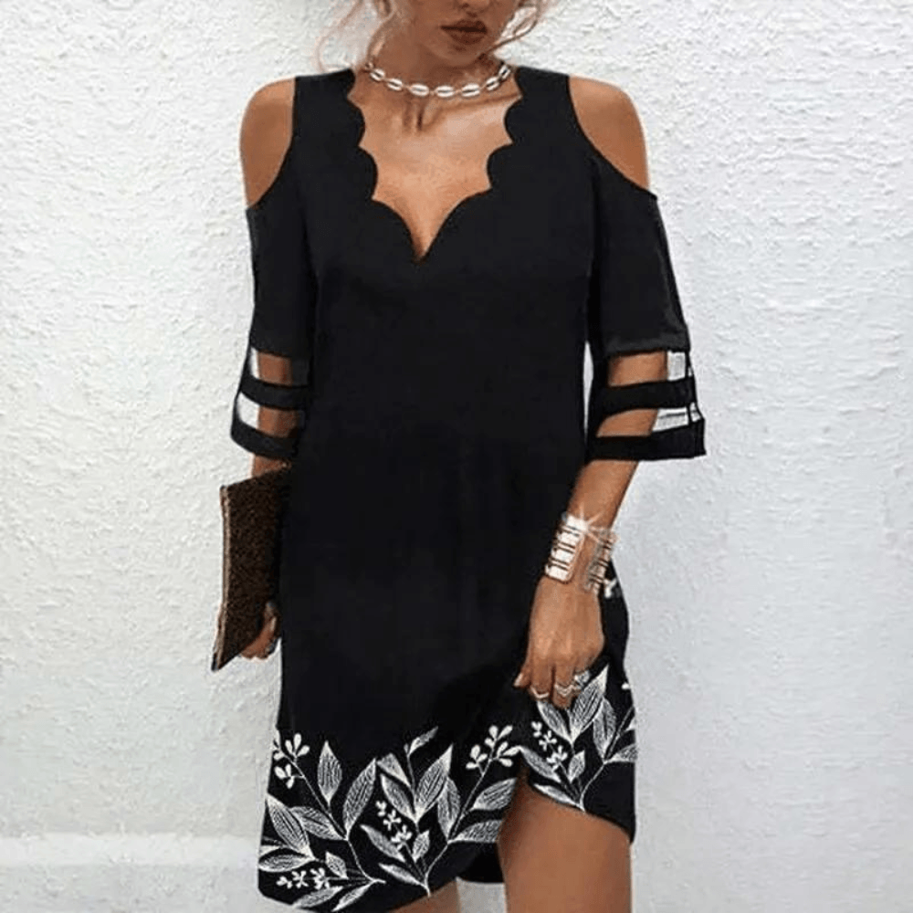 Koudschouder Jurk met Kanten Mouwen - CB - Dresses - Jurkjes.co