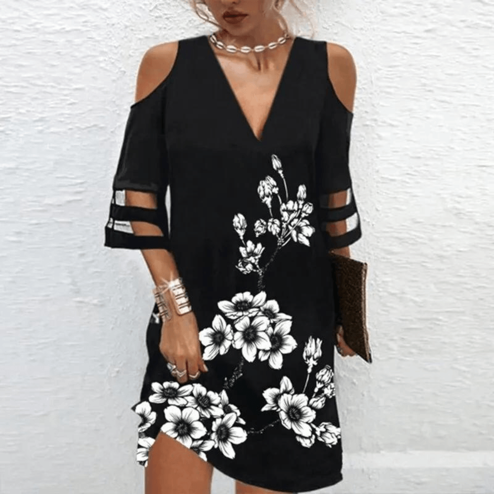 Koudschouder Jurk met Kanten Mouwen - CB - Dresses - Jurkjes.co