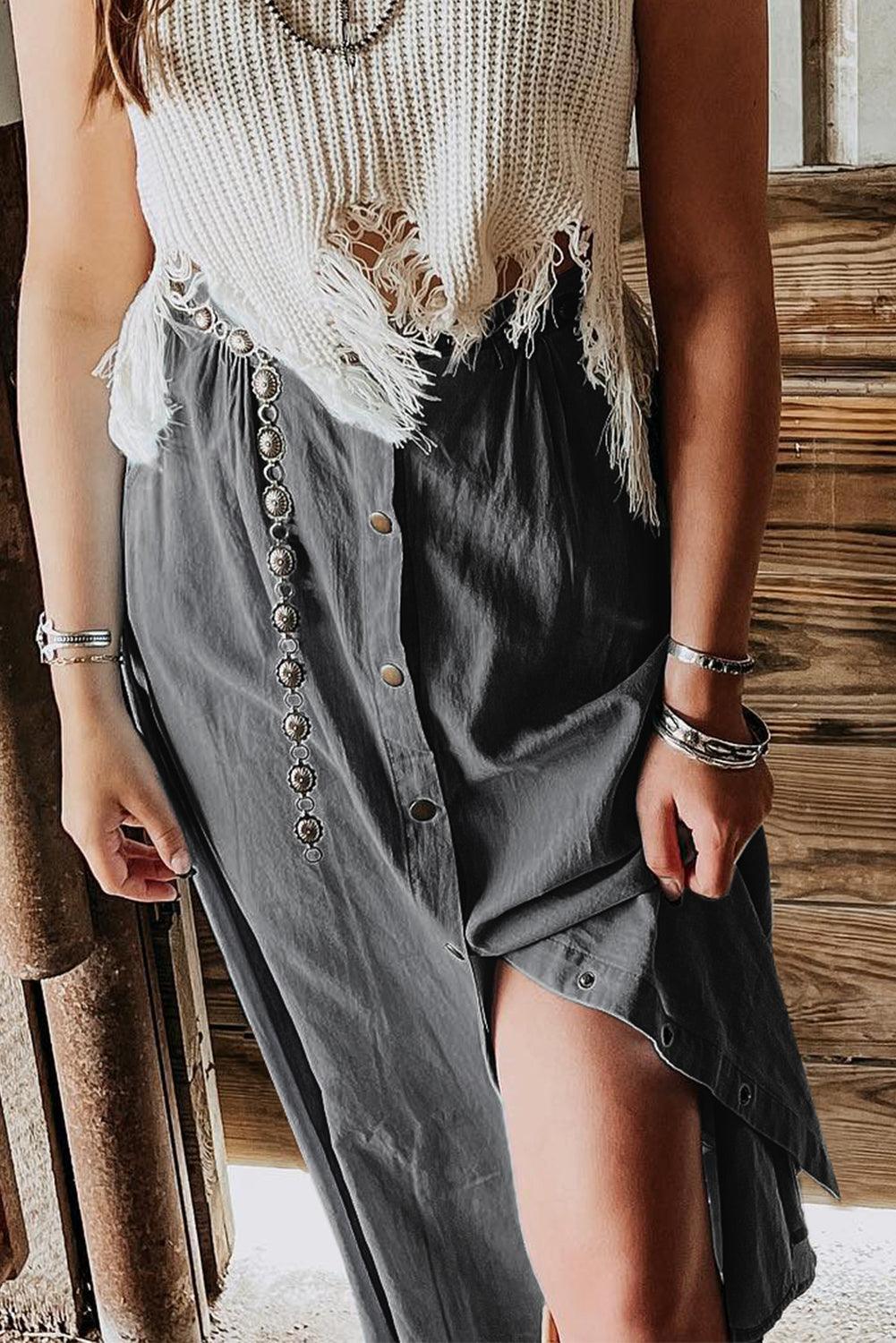 Lange Denim Rok met Knoopsluiting - Skirts & Petticoat - Jurkjes.co