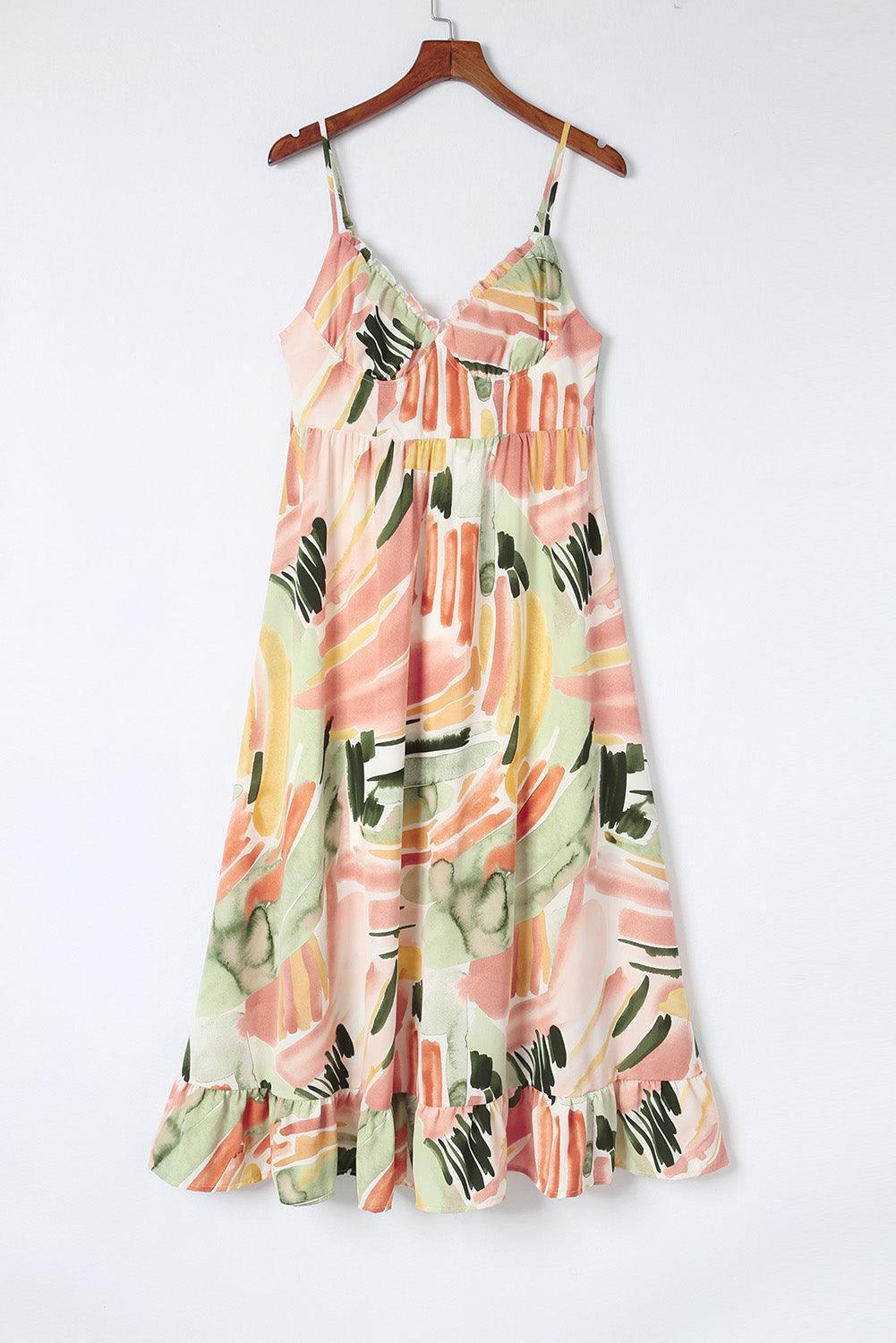 Lange Graffiti Jurk met Spaghetti Bandjes - Floral Dresses - Jurkjes.co