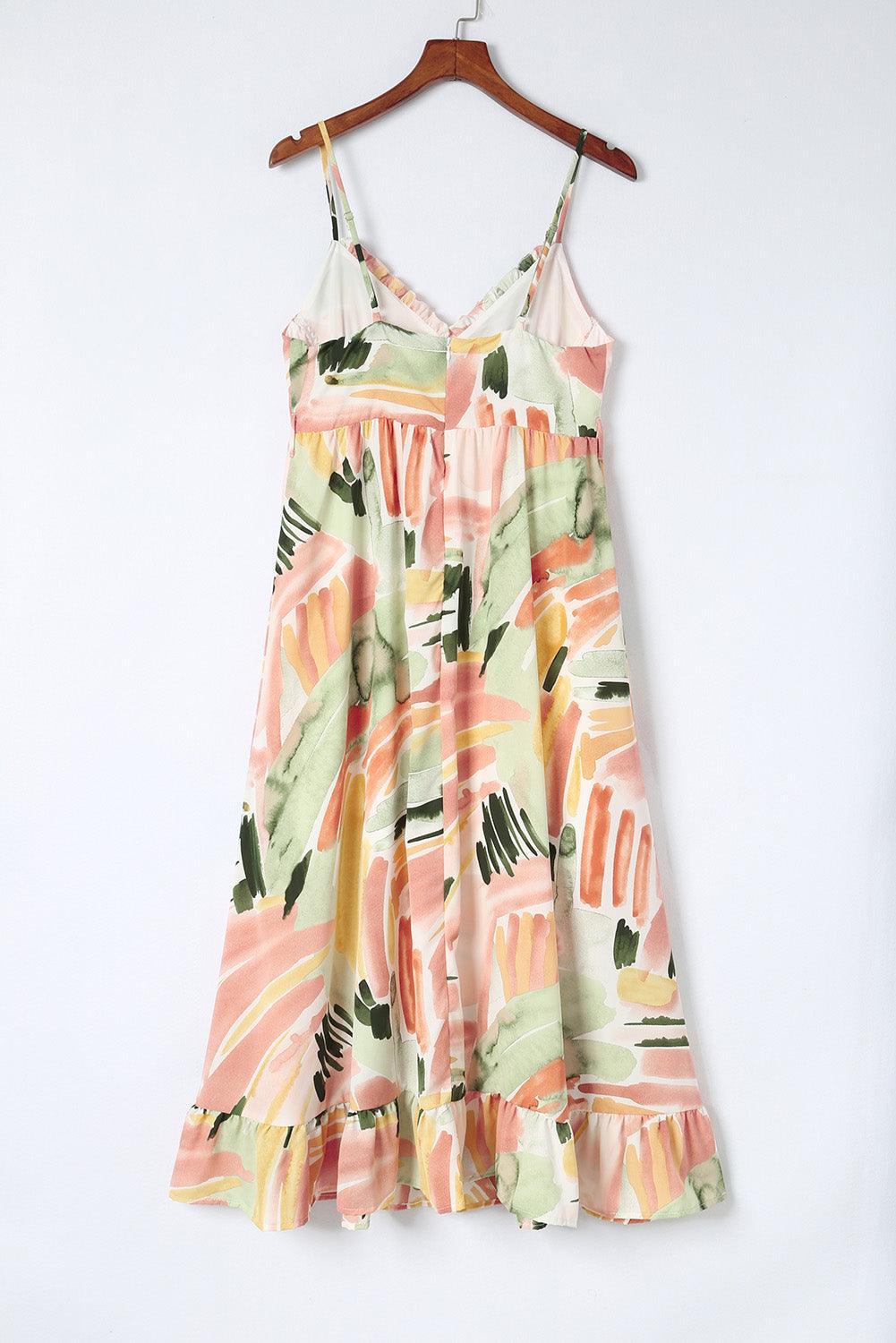 Lange Graffiti Jurk met Spaghetti Bandjes - Floral Dresses - Jurkjes.co