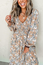 Lange Jurk met Bloemenprint en Smock Taille - Maxi Dresses - Jurkjes.co