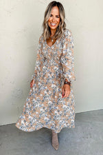 Lange Jurk met Bloemenprint en Smock Taille - Maxi Dresses - Jurkjes.co