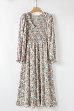 Lange Jurk met Bloemenprint en Smock Taille - Maxi Dresses - Jurkjes.co