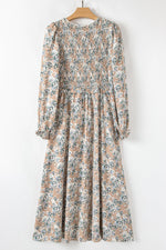 Lange Jurk met Bloemenprint en Smock Taille - Maxi Dresses - Jurkjes.co