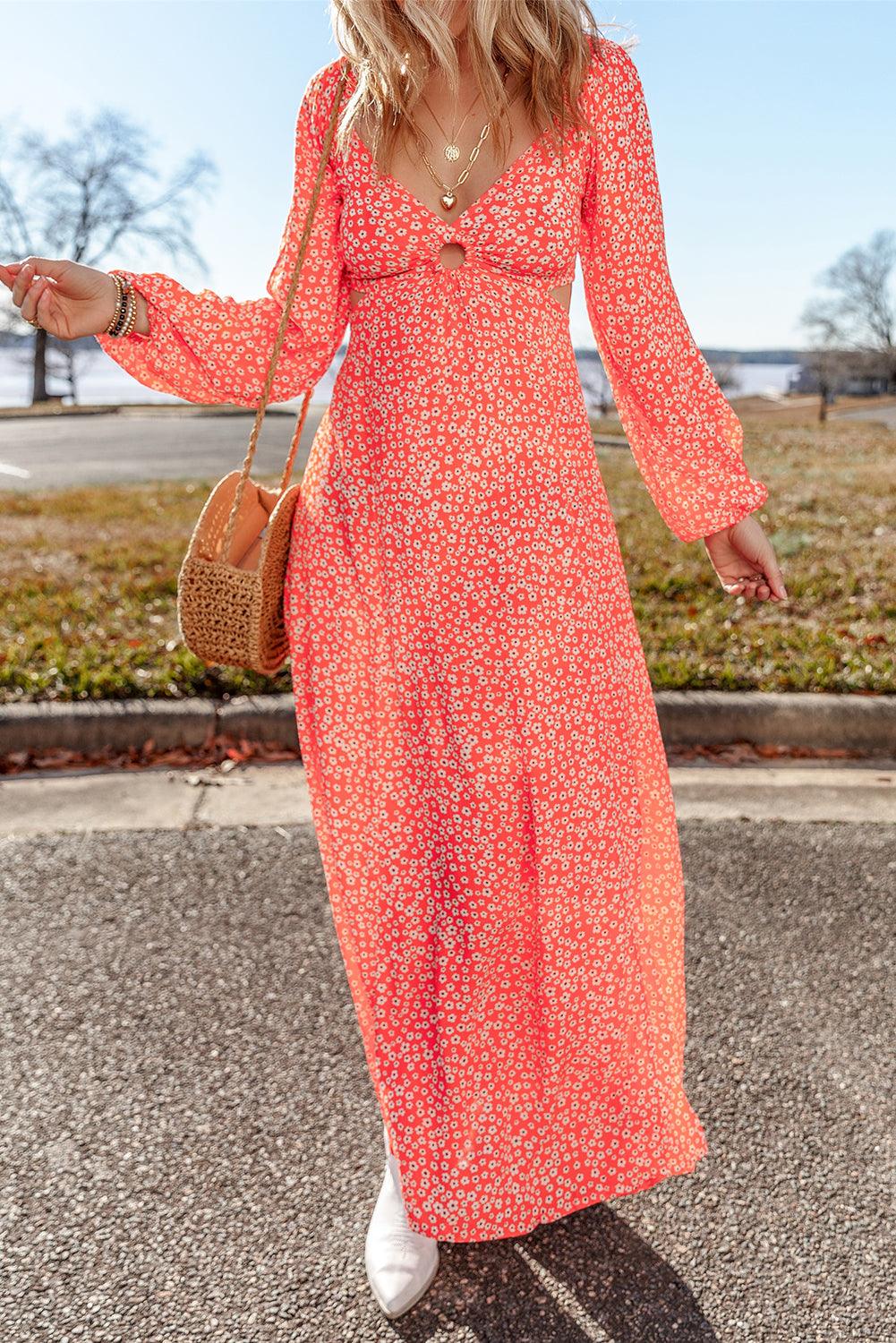 Lange Jurk met Bloemenprint en V-hals - Floral Dresses - Jurkjes.co