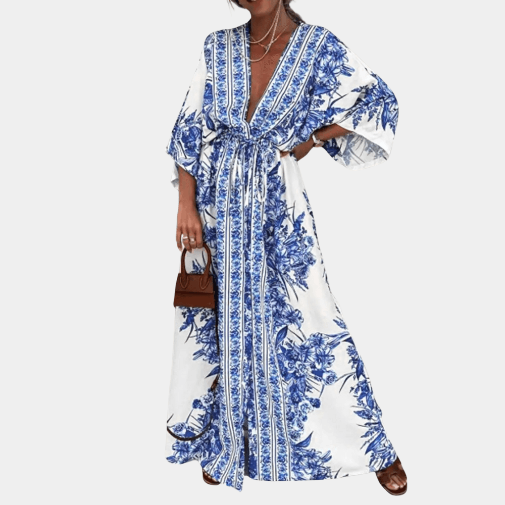 Lange Jurk met Bloemenprint en Wijde Mouwen - Women Summer Dress - Jurkjes.co
