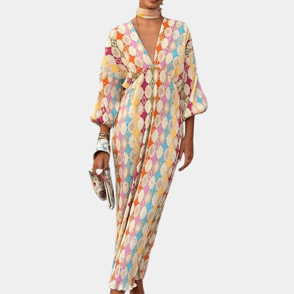 Lange Jurk met Geometrisch Patroon - CB- Dresses - Jurkjes.co