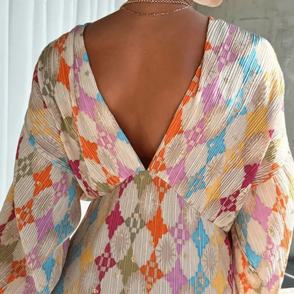 Lange Jurk met Geometrisch Patroon - CB- Dresses - Jurkjes.co