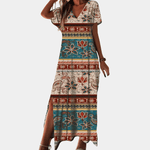 Lange Jurk met Geometrisch Patroon - Women Summer Dress - Jurkjes.co