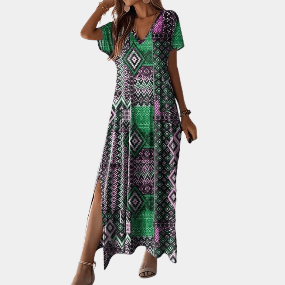 Lange Jurk met Geometrisch Patroon - Women Summer Dress - Jurkjes.co