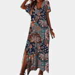 Lange Jurk met Geometrisch Patroon - Women Summer Dress - Jurkjes.co