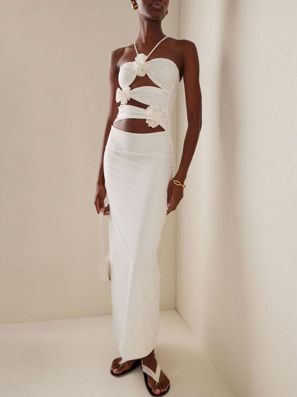 Lange Jurk met Halterhals en Bloemdecoraties - Group4 - Jurkjes.co