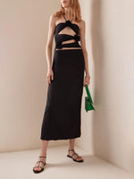 Lange Jurk met Halterhals en Bloemdecoraties - Group4 - Jurkjes.co