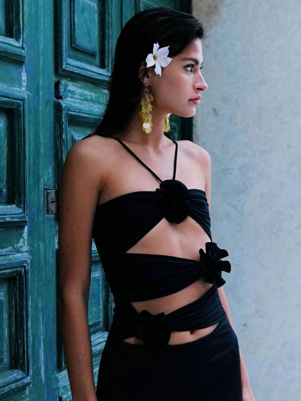 Lange Jurk met Halterhals en Bloemdecoraties - Group4 - Jurkjes.co