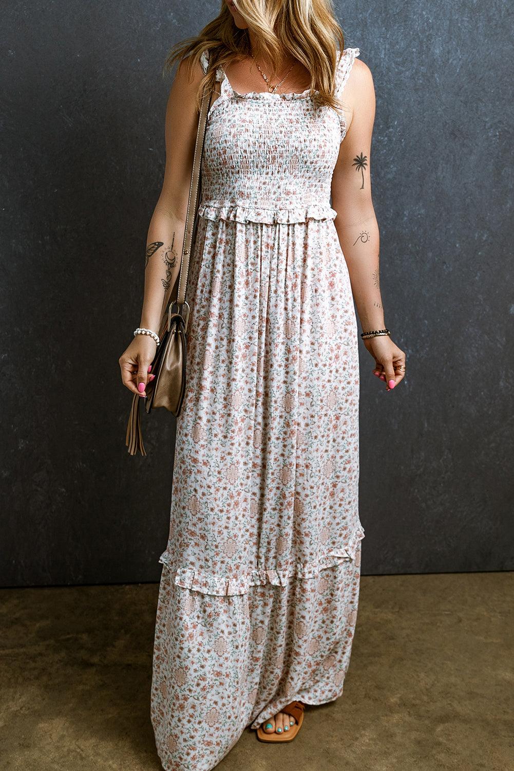 Lange Jurk met Kant en Bloemenprint - Maxi Dresses - Jurkjes.co