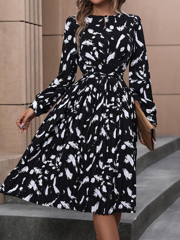 Lange Jurk met Sleutelgat-hals en Abstracte Print - Midi Dresses - Jurkjes.co