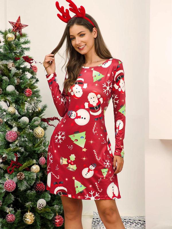 Lange Jurk met Speelse Kerstprint - Mini Dresses - Jurkjes.co