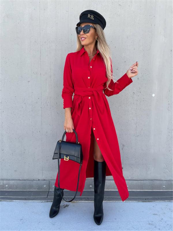Lange Jurk met Strikceintuur en Knopen - Maxi Dresses - Jurkjes.co