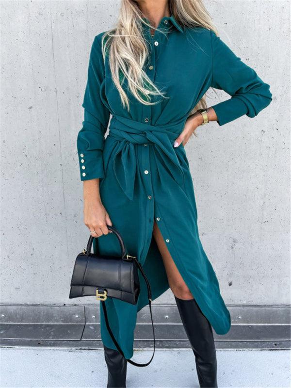 Lange Jurk met Strikceintuur en Knopen - Maxi Dresses - Jurkjes.co
