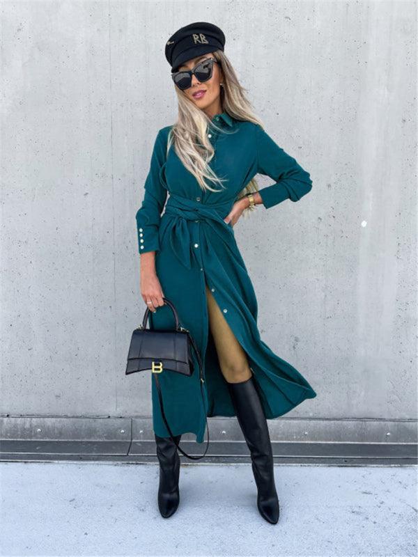 Lange Jurk met Strikceintuur en Knopen - Maxi Dresses - Jurkjes.co