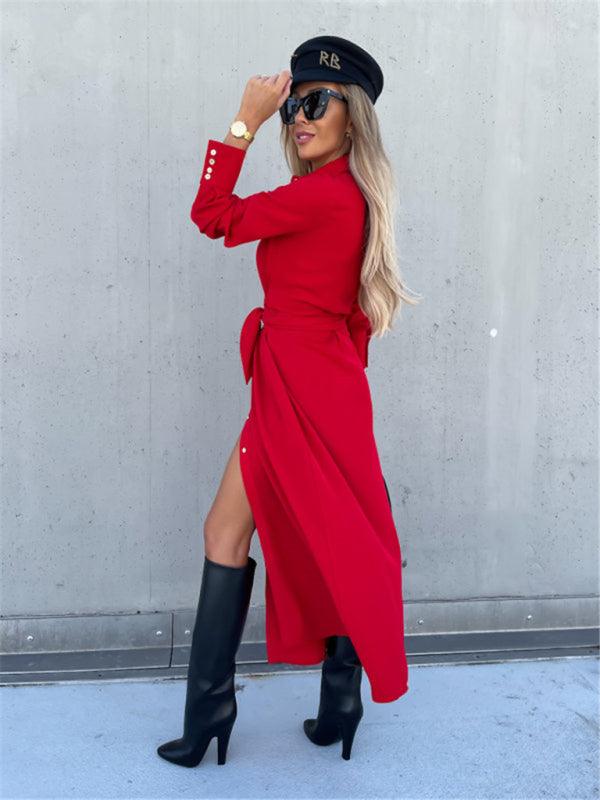 Lange Jurk met Strikceintuur en Knopen - Maxi Dresses - Jurkjes.co