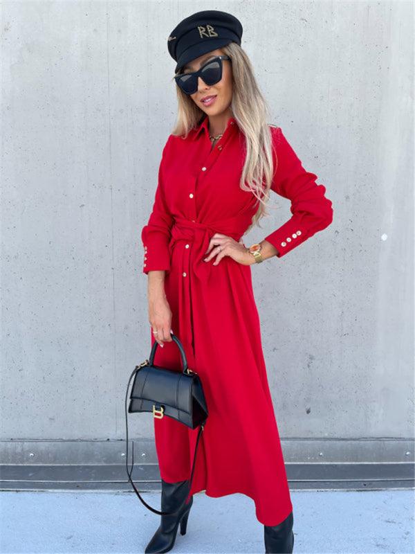 Lange Jurk met Strikceintuur en Knopen - Maxi Dresses - Jurkjes.co