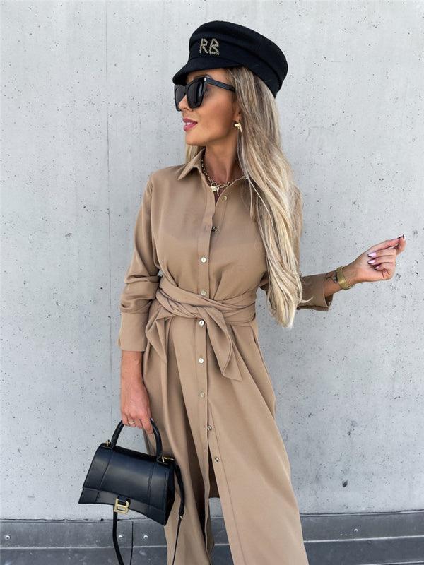 Lange Jurk met Strikceintuur en Knopen - Maxi Dresses - Jurkjes.co