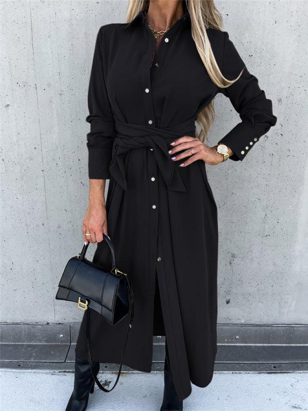 Lange Jurk met Strikceintuur en Knopen - Maxi Dresses - Jurkjes.co