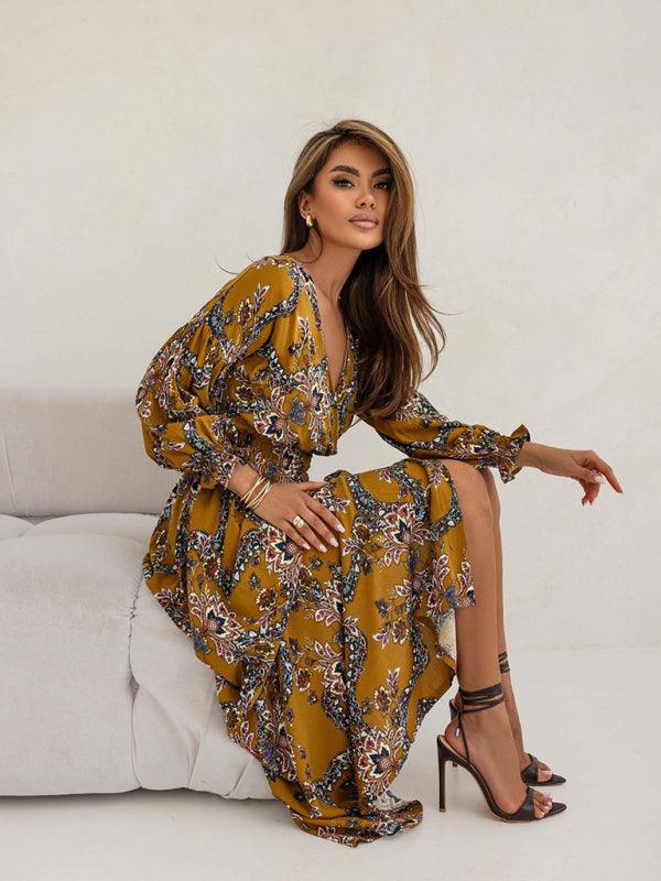 Lange Jurk met V-hals en Bloemenprint - Maxi Dresses - Jurkjes.co